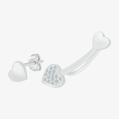 Mismatched Womens Diamond Accent Natural White Diamond Sterling Silver Heart Ear Climbers