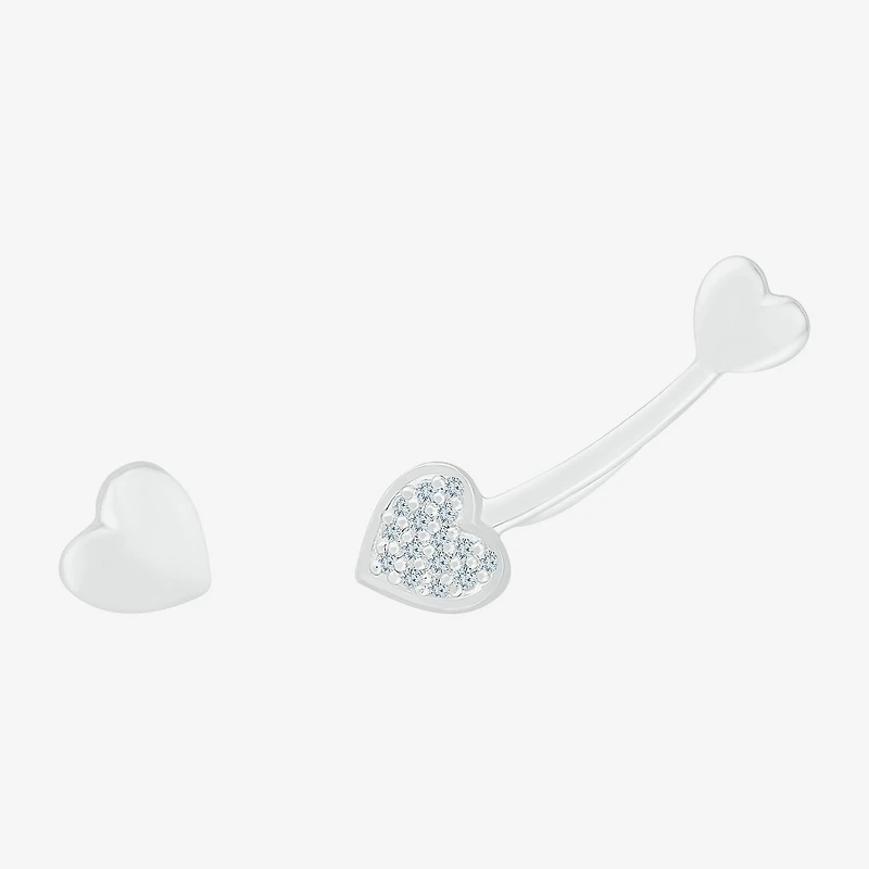 Mismatched Womens Diamond Accent Natural White Diamond Sterling Silver Heart Ear Climbers