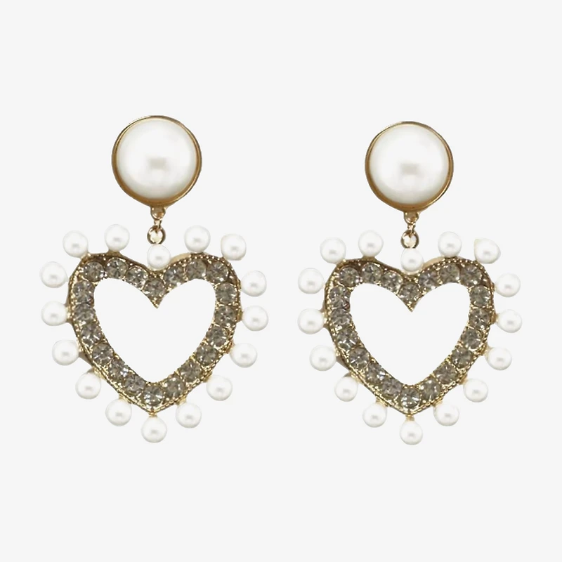 Bijoux Bar Womens Simulated Pearl Heart Drop Earrings