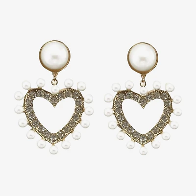 Bijoux Bar Womens Simulated Pearl Heart Drop Earrings