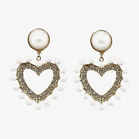 Bijoux Bar Womens Simulated Pearl Heart Drop Earrings