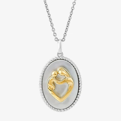 Limited Quantities! Mother And Baby Womens Genuine White Mother Of Pearl 10K Gold Sterling Silver Heart Round 18 Inch Pendant Necklace