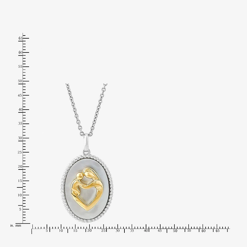 Limited Quantities! Mother And Baby Womens Genuine White Mother Of Pearl 10K Gold Sterling Silver Heart Round 18 Inch Pendant Necklace