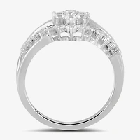 Womens 1 CT. T.W. Lab Grown White Diamond 10K Gold Side Stone Cocktail Ring