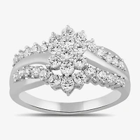 Womens 1 CT. T.W. Lab Grown White Diamond 10K Gold Side Stone Cocktail Ring