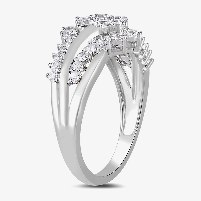 Womens 1 CT. T.W. Lab Grown White Diamond 10K Gold Side Stone Cocktail Ring