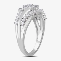 Womens 1 CT. T.W. Lab Grown White Diamond 10K Gold Side Stone Cocktail Ring