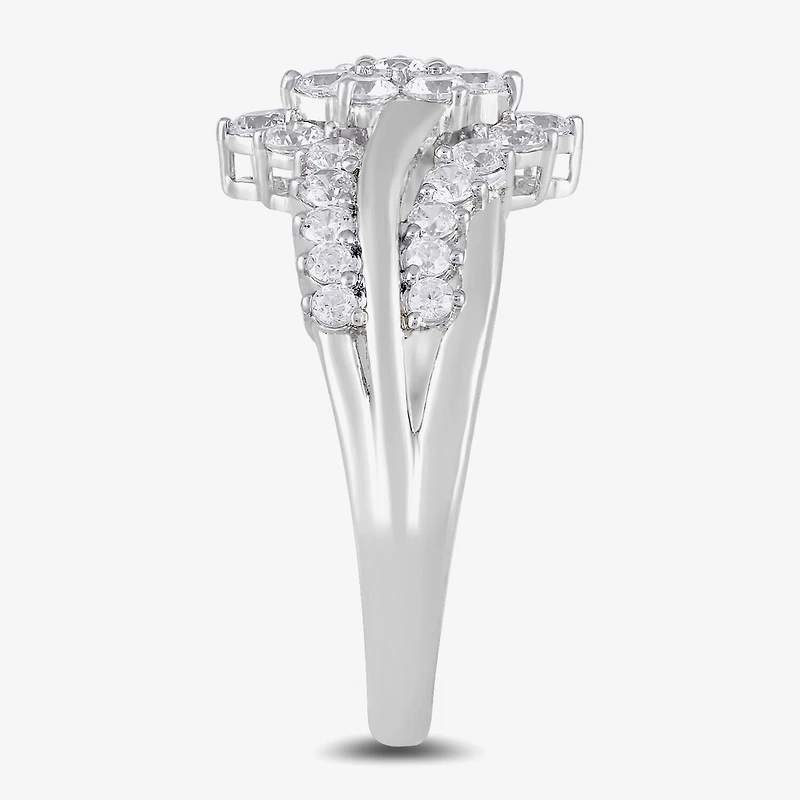Womens 1 CT. T.W. Lab Grown White Diamond 10K Gold Side Stone Cocktail Ring