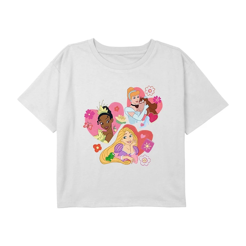 Disney Collection Little & Big Kid Girls Crew Neck Short Sleeve Regular Fit Cinderella Princess Rapunzel Graphic T-Shirt