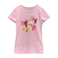 Disney Collection Little & Big Kid Girls Crew Neck Short Sleeve Regular Fit Cinderella Princess Rapunzel Graphic T-Shirt