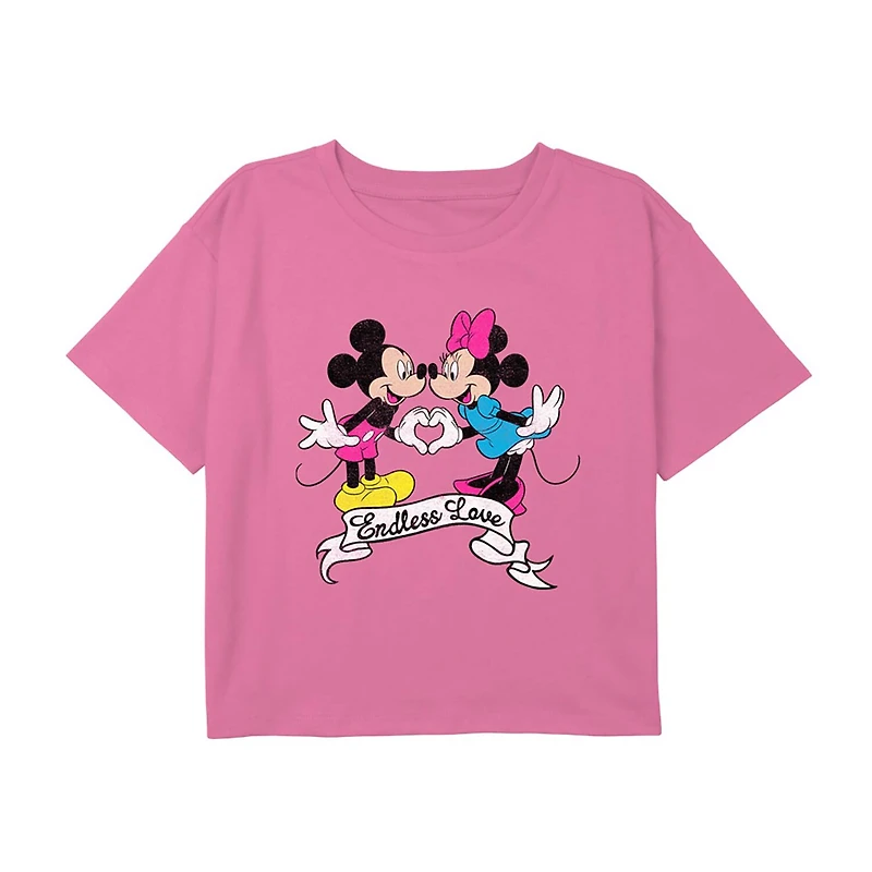 Disney Collection Little & Big Kid Girls Crew Neck Short Sleeve Regular Fit Mickey Mouse Minnie Graphic T-Shirt