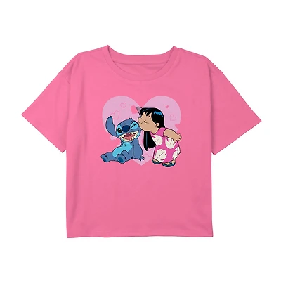 Disney Collection Little & Big Kid Girls Crew Neck Short Sleeve Regular Fit Lilo Stitch Graphic T-Shirt