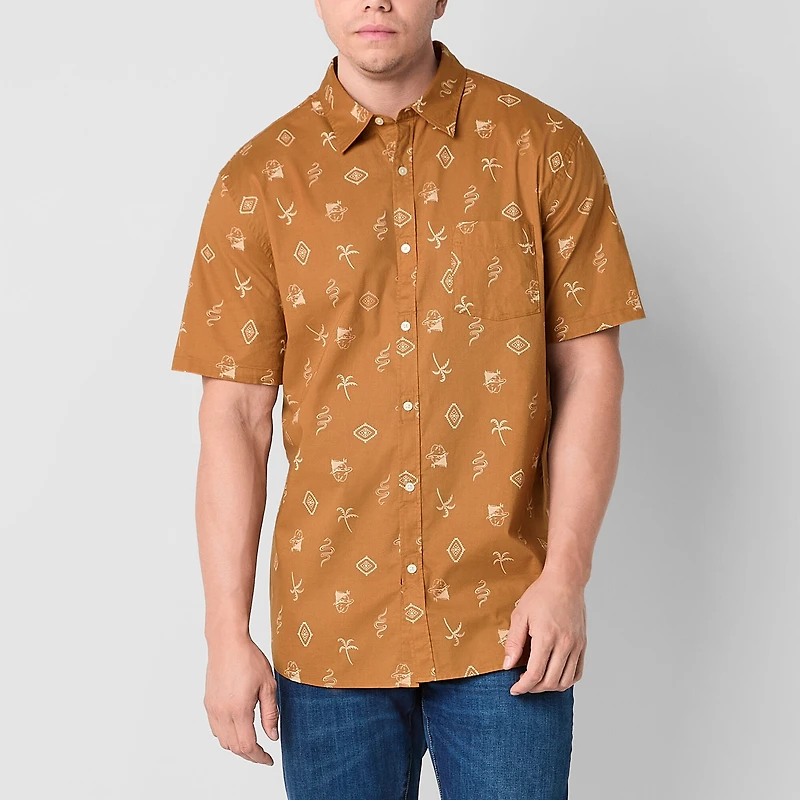 Arizona Mens Easy-on + Easy-off Short Sleeve Regular Fit Big and Tall Button-Down Shirt