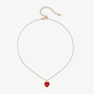 Bijoux Bar Delicates Gold Tone Womens Red Glass Heart 16 Inch Pendant Necklace