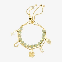 Footnotes Lucky Elephant Horseshoe Charm Womens Green Jade Box 10K Gold Over Brass Clover Bangle Bracelet