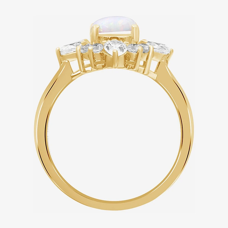 Womens Lab Created White Opal 14K Gold Over Silver Oval Cocktail Ring