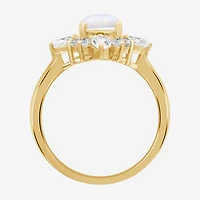 Womens Lab Created White Opal 14K Gold Over Silver Oval Cocktail Ring