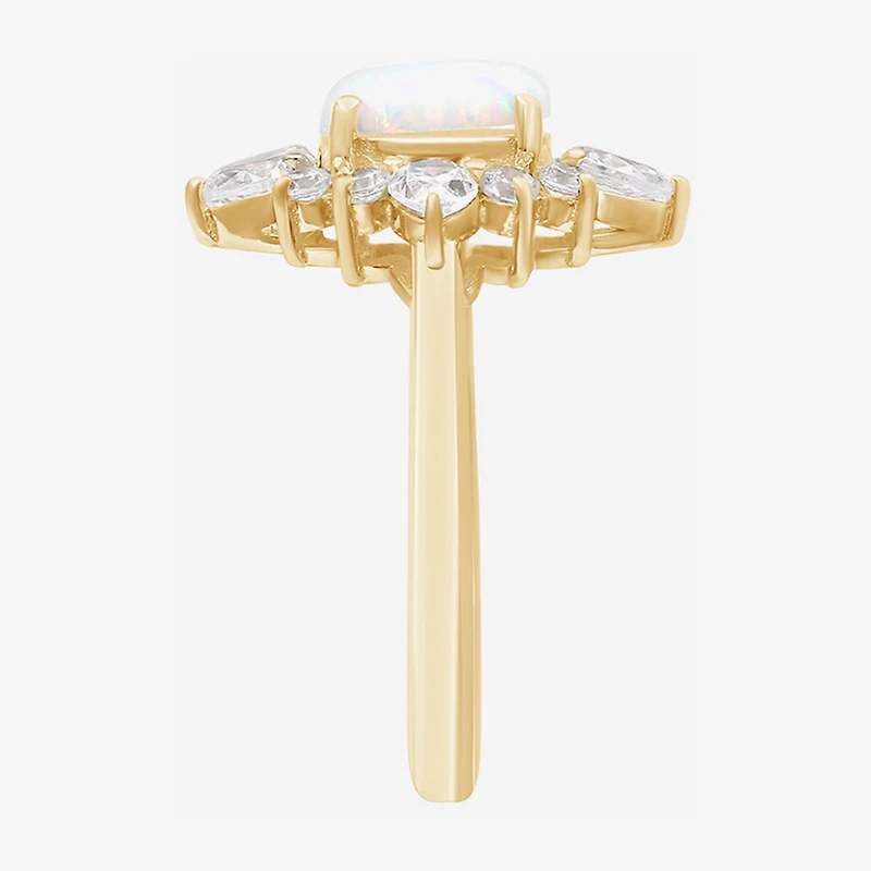 Womens Lab Created White Opal 14K Gold Over Silver Oval Cocktail Ring
