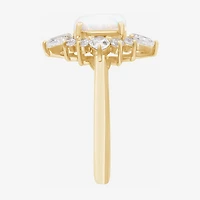 Womens Lab Created White Opal 14K Gold Over Silver Oval Cocktail Ring