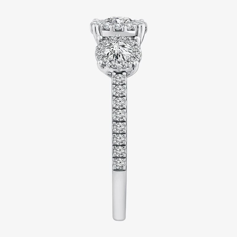 (I / I1) Womens 1 CT. T.W. Lab Grown White Diamond 10K White Gold Round Side Stone 3-Stone Engagement Ring