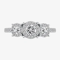 (I / I1) Womens 1 CT. T.W. Lab Grown White Diamond 10K White Gold Round Side Stone 3-Stone Engagement Ring