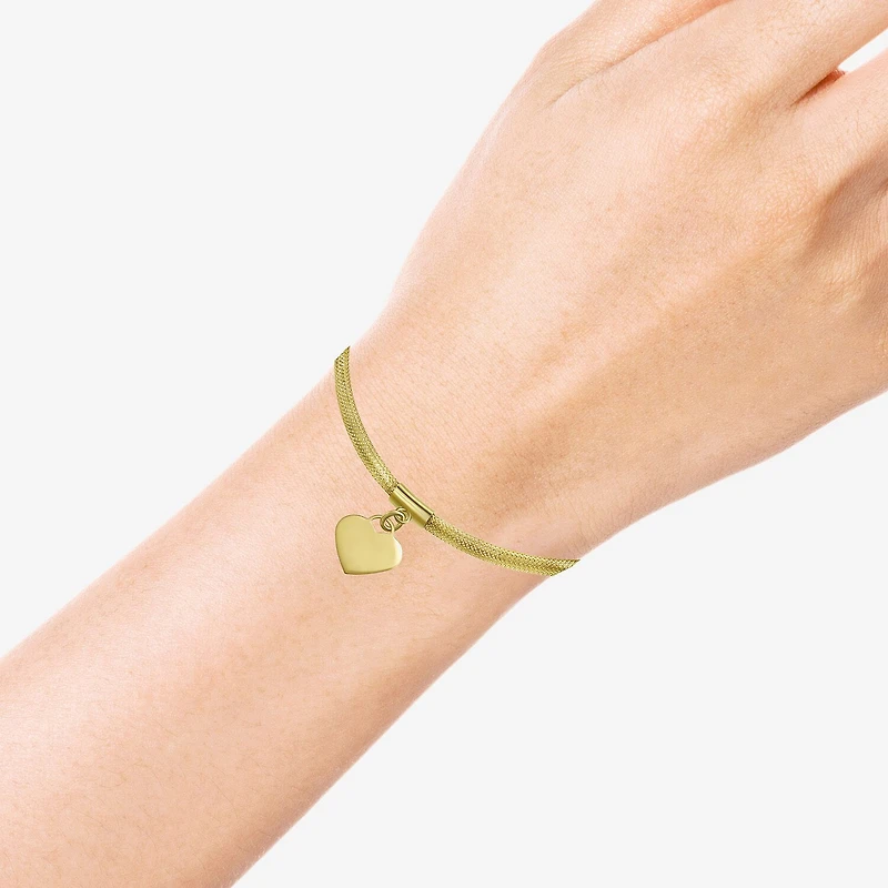Made in Italy Womens 10K Gold Heart Stretch Bracelet