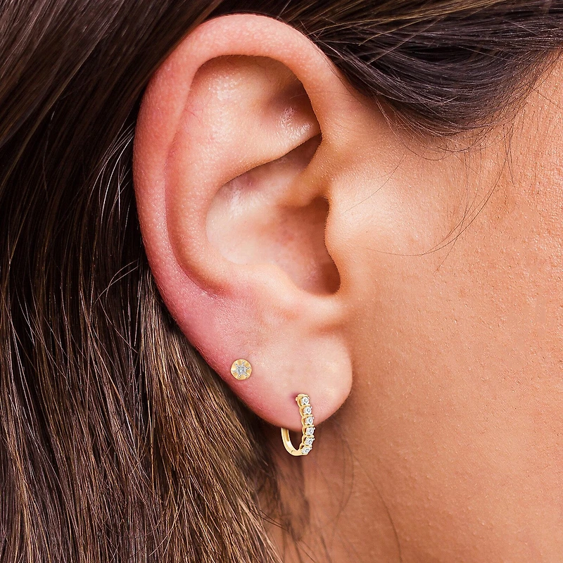 Yes, Please!, (G,I2) Womens 1/10 CT. T.W. Lab Grown White Diamond 14K Gold Over Silver Round 2 Pair Earring Set