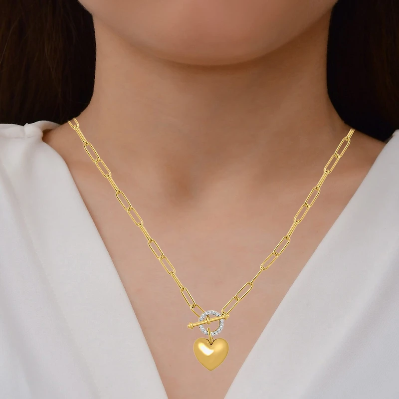 (I / I2) Womens 1/10 CT. T.W. Lab Grown White Diamond 14K Gold Over Silver Heart 18 Inch Pendant Necklace