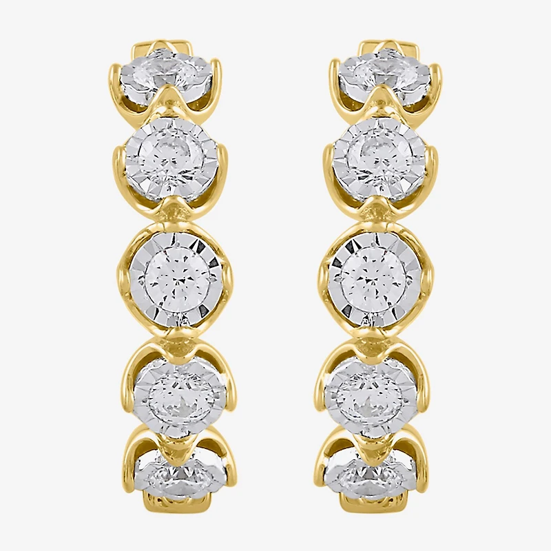 (I / I2) Womens 1/2 CT. T.W. Lab Grown White Diamond 14K Gold Over Silver 17.4mm Hoop Earrings