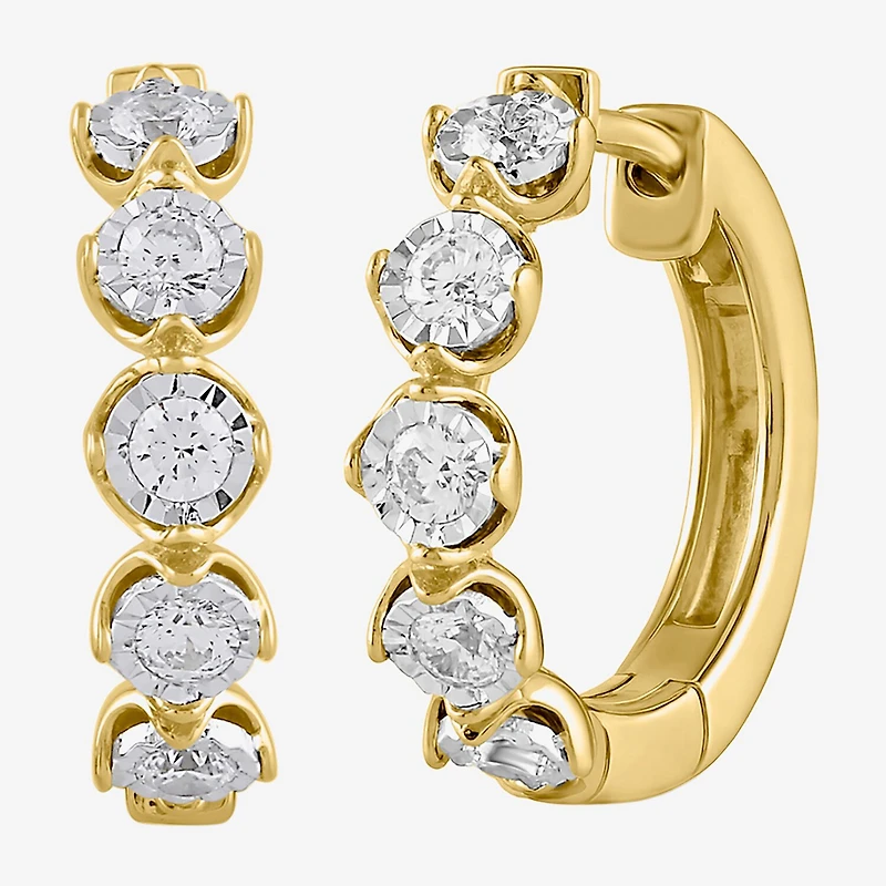 (I / I2) Womens 1/2 CT. T.W. Lab Grown White Diamond 14K Gold Over Silver 17.4mm Hoop Earrings