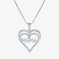 "Mama" Womens 1/10 CT. T.W. Natural White Diamond Sterling Silver Heart 18 Inch Pendant Necklace
