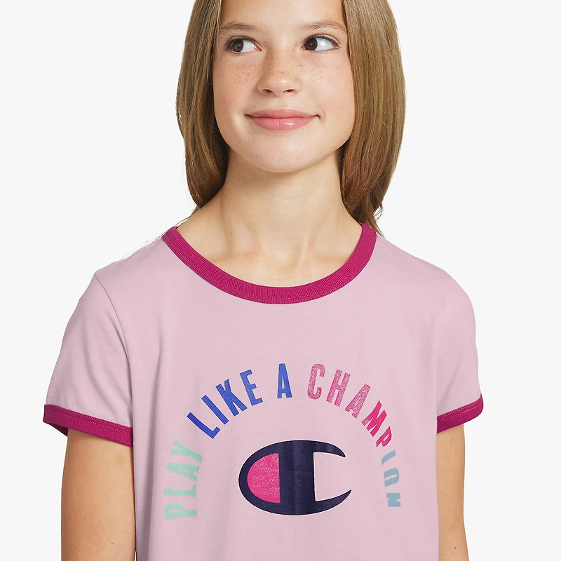 Champion Ringer Big Kid Girls Round Neck Short Sleeve Regular Fit Graphic T-Shirt