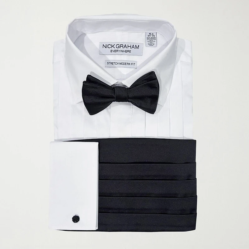 Nick Graham Tuxedo Mens Spread Collar Long Sleeve Stretch Fabric Shirt + Tie Set