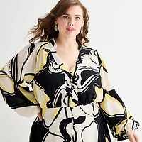 Premier Amour Womens Plus V Neck Long Sleeve Puffed Maxi Dress