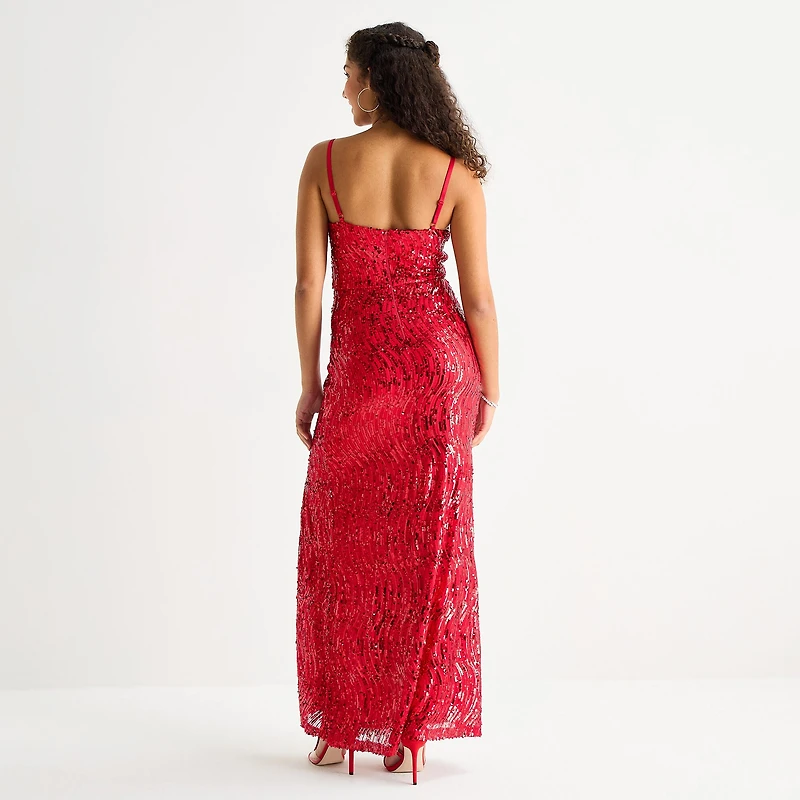 by&by Womens Juniors V Neck Sleeveless Beaded Sequin Bodycon Dress