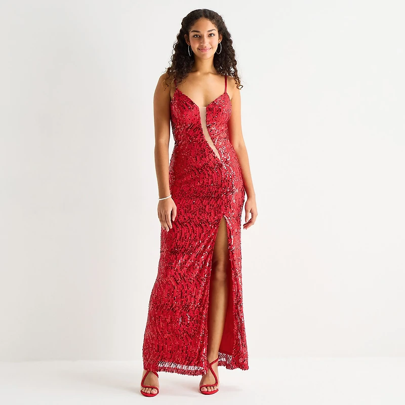 by&by Womens Juniors V Neck Sleeveless Beaded Sequin Bodycon Dress