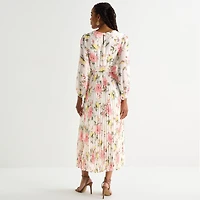 Studio 1 Womens Round Neck Long Sleeve Smocked Maxi Dress