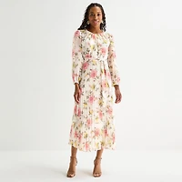 Studio 1 Womens Round Neck Long Sleeve Smocked Maxi Dress