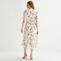 Jessica Howard Womens High-Low Crew Neck Short Sleeve Bell Fit + Flare Dress