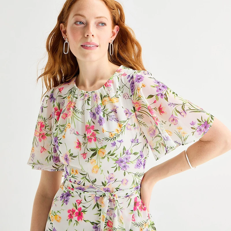 Jessica Howard Womens High-Low Crew Neck Short Sleeve Bell Fit + Flare Dress