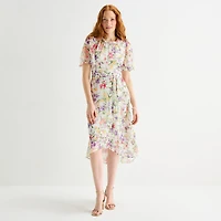 Jessica Howard Womens High-Low Crew Neck Short Sleeve Bell Fit + Flare Dress