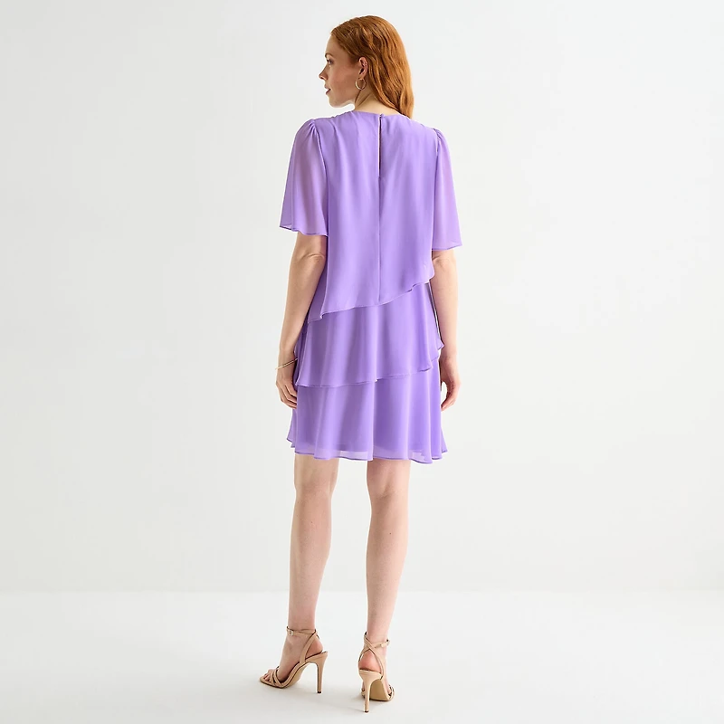 Jessica Howard Womens Crew Neck Short Sleeve Floral Shift Dress
