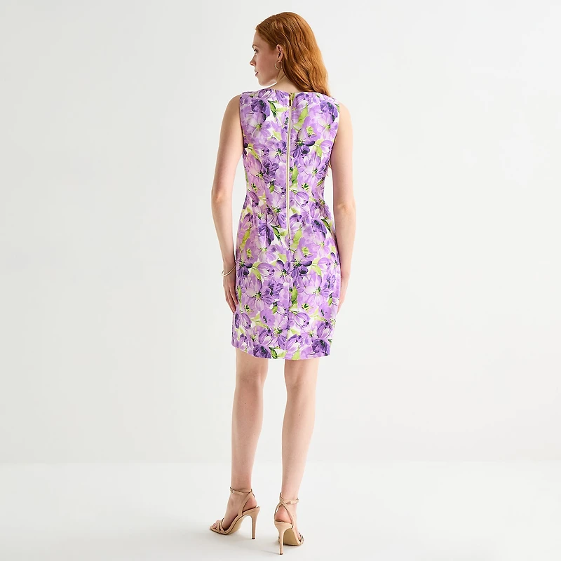 Alyx Womens Round Neck Sleeveless Floral Sheath Dress