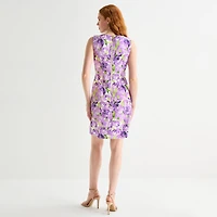 Alyx Womens Round Neck Sleeveless Floral Sheath Dress