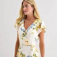 Brannan Womens V Neck Short Sleeve Drop Shoulder Floral Fit + Flare Dress