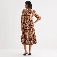 52seven Womens Midi 3/4 Sleeve Animal Shift Dress