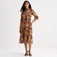 52seven Womens Midi 3/4 Sleeve Animal Shift Dress