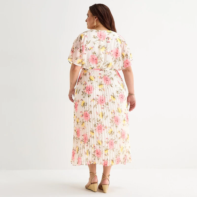 Studio 1 Womens Plus V Neck Short Sleeve Cape Maxi Dress