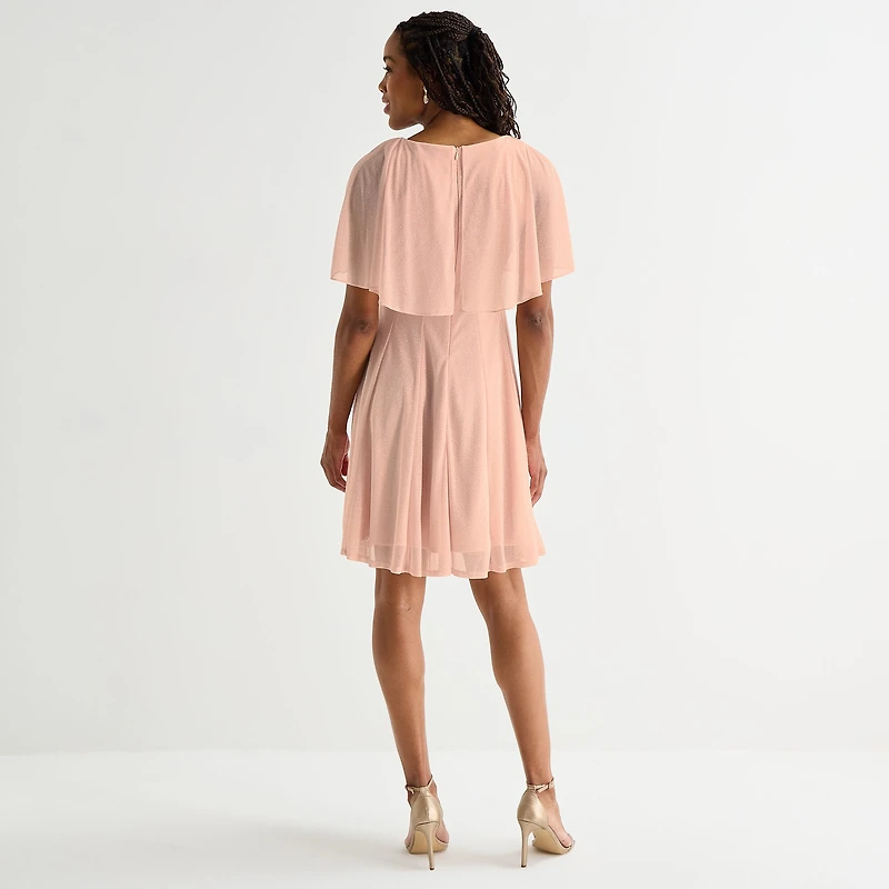 Danny & Nicole Womens Round Neck Short Sleeve Cape Fit + Flare Dress
