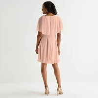 Danny & Nicole Womens Round Neck Short Sleeve Cape Fit + Flare Dress
